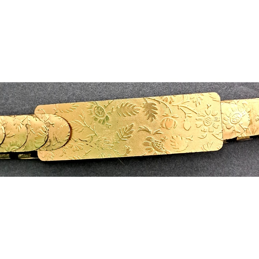 Vintage Gold Metal Belt Womens S/M 24" Scales Plates Floral Patterned Stretchy